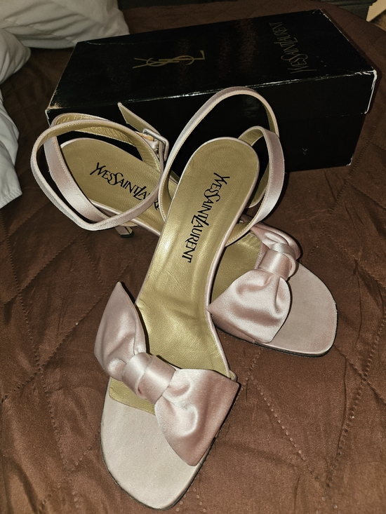 Yves Saint Laurent Shoes - Vintage Yves Saint Laurent Pink Satin Bow Slingback Heels